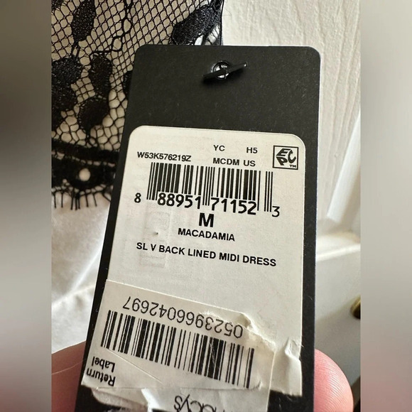 NWT! GUESS White MIDI Dress Black Elegant Dainty Eyelash Lace V Back Lined MED - Picture 4 of 15